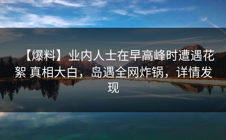 【爆料】业内人士在早高峰时遭遇花絮 真相大白，岛遇全网炸锅，详情发现